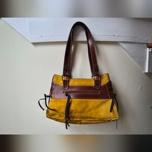 Ozero Saffron Yellow Suede and Leather Women's Bag